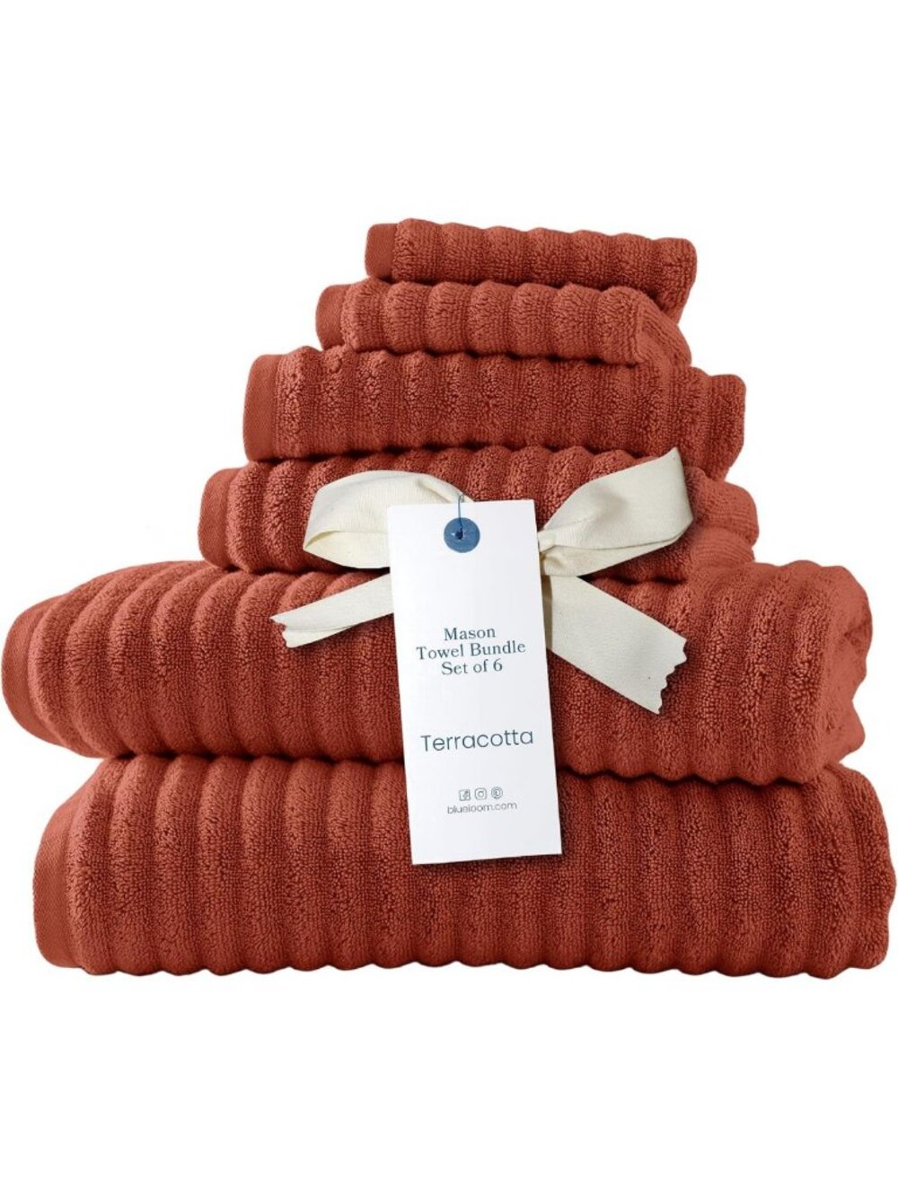 Soft 100% Cotton Ribbed Bath Towel Set - 6 Piece, Absorbent & Durable
